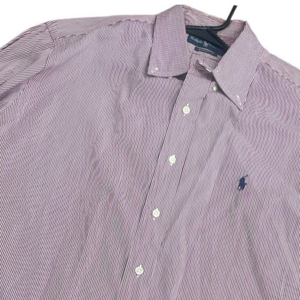 Ralph Lauren Men Classic Fit Striped Button Down Shirt Burgundy White 16.5 34/35